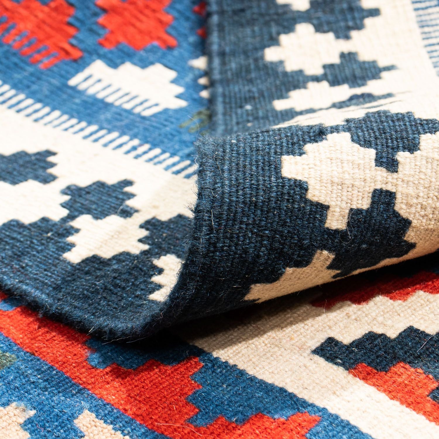 Tappeto Kelim - Orientale quadrato  - 108 x 103 cm - blu