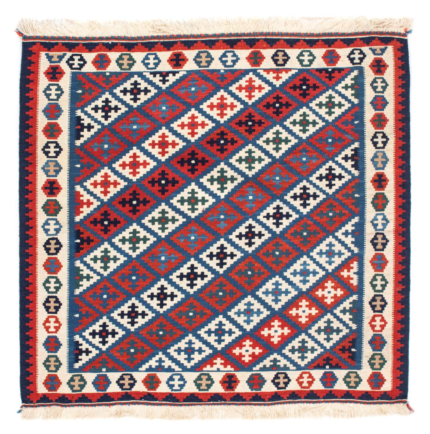 Tappeto Kelim - Orientale quadrato  - 105 x 103 cm - blu