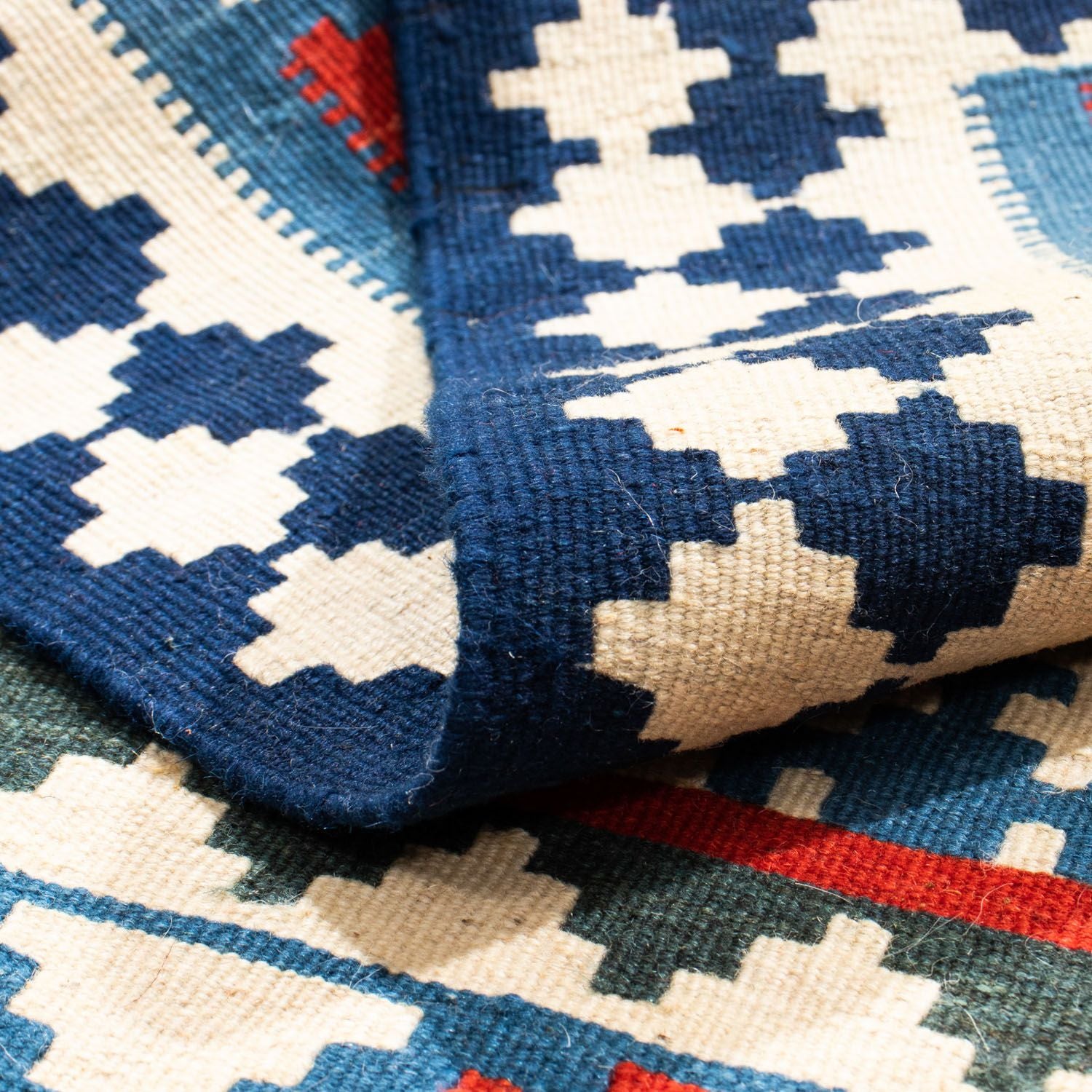 Tappeto Kelim - Orientale quadrato  - 100 x 100 cm - blu