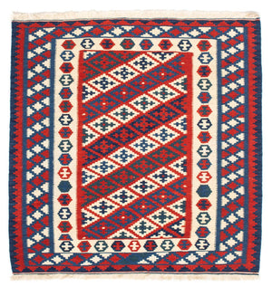 Tappeto Kelim - Orientale quadrato  - 102 x 102 cm - rosso scuro