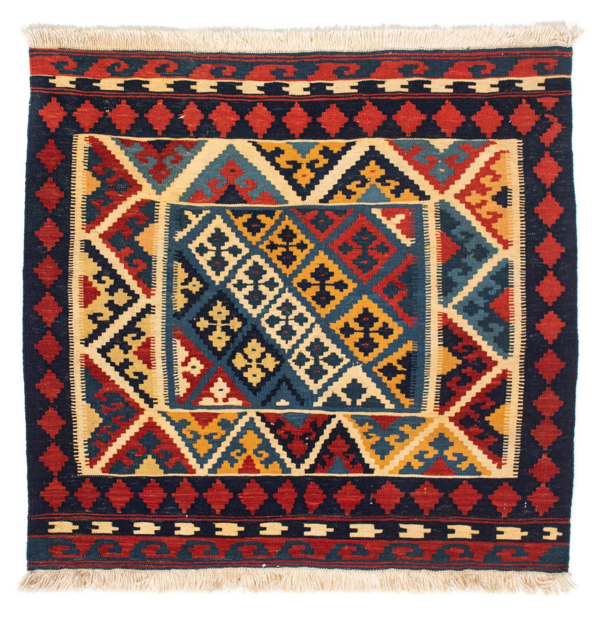 Tappeto Kelim - Orientale quadrato  - 110 x 109 cm - rosso