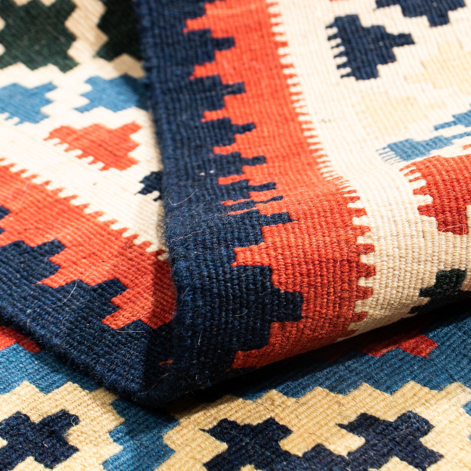 Tappeto Kelim - Orientale quadrato  - 104 x 100 cm - blu scuro
