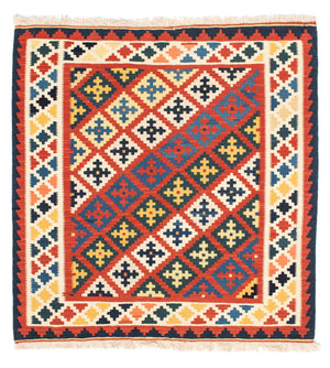 Tappeto Kelim - Orientale quadrato  - 106 x 102 cm - rosso scuro