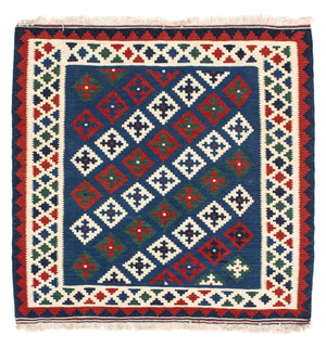 Tappeto Kelim - Orientale quadrato  - 100 x 100 cm - blu scuro