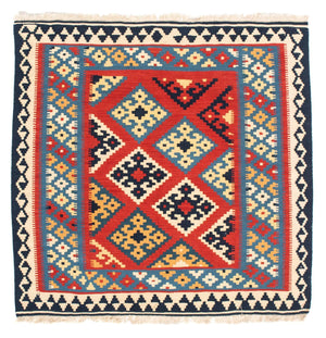 Tappeto Kelim - Orientale quadrato  - 105 x 105 cm - rosso