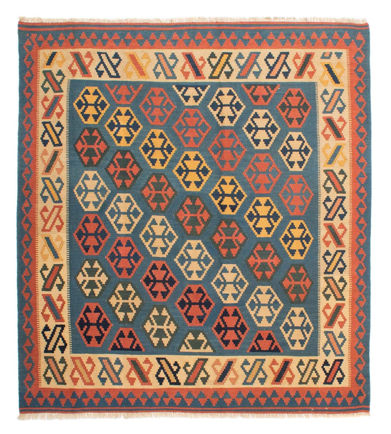 Tappeto Kelim - Orientale quadrato  - 212 x 198 cm - blu