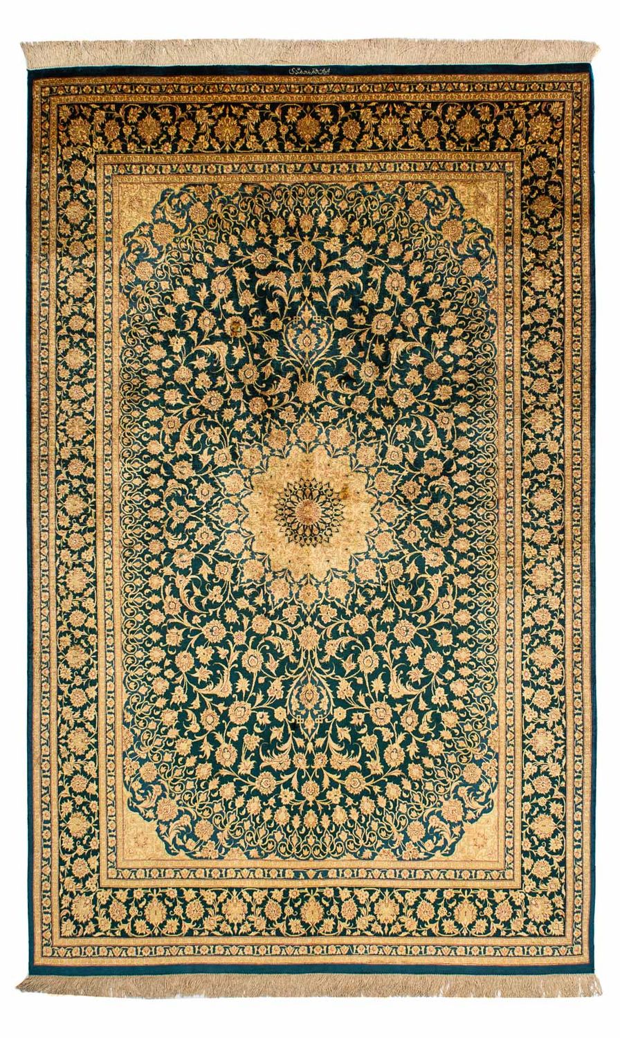 Tappeto di seta - Ghom seta - Premio - 216 x 132 cm - blu scuro