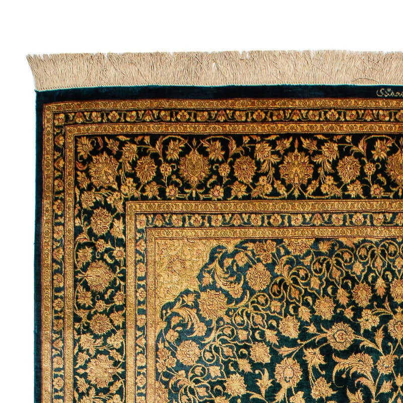 Tappeto di seta - Ghom seta - Premio - 216 x 132 cm - blu scuro