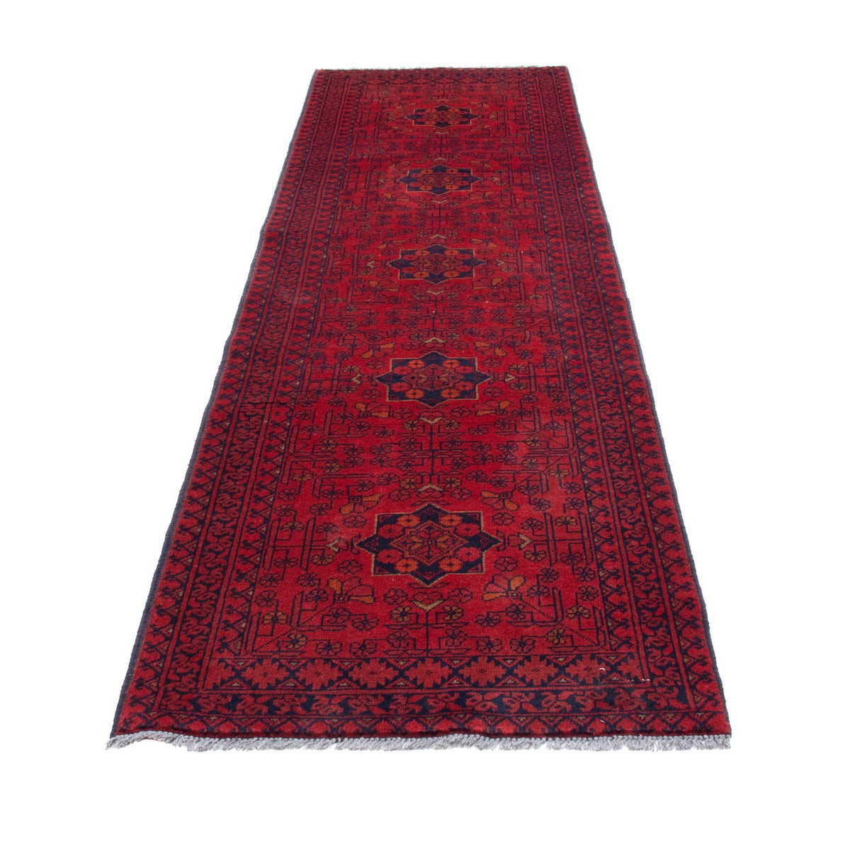 Tappeto corsia Tappeto afgano - Kunduz - 288 x 80 cm - rosso scuro