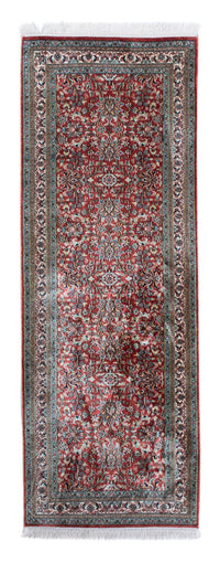 Tappeto corsia Tappeto di seta - Seta del Kashmir - 179 x 64 cm - rosso scuro