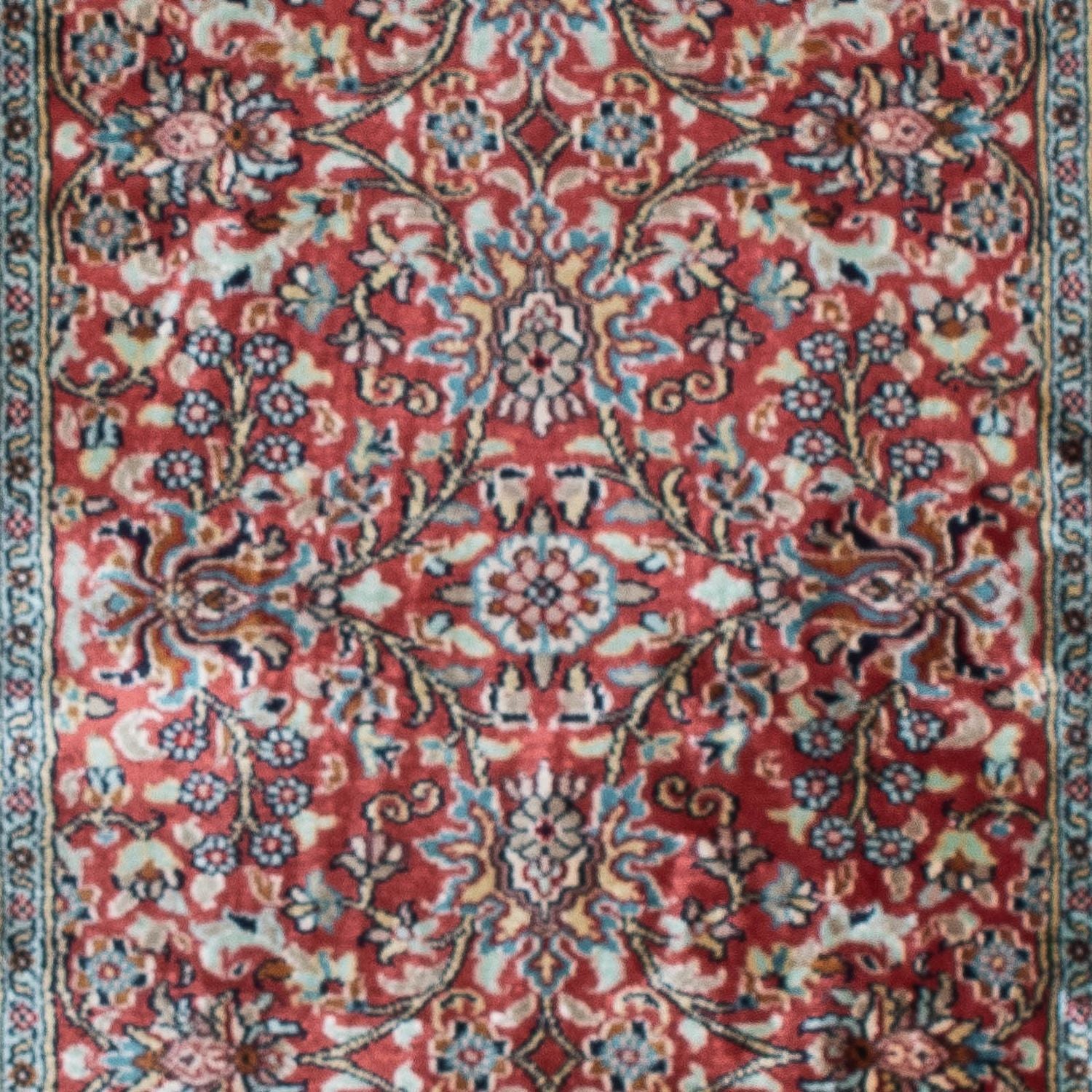 Tappeto corsia Tappeto di seta - Seta del Kashmir - 179 x 64 cm - rosso scuro