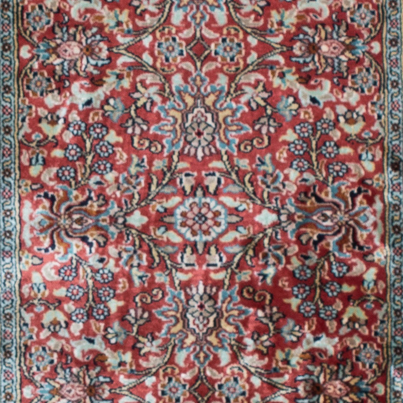 Tappeto corsia Tappeto di seta - Seta del Kashmir - 179 x 64 cm - rosso scuro