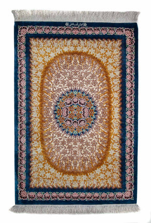 Tappeto di seta - Ghom seta - Premio - 93 x 60 cm - blu scuro