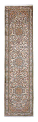 Tappeto corsia Tappeto di seta - Seta del Kashmir - 316 x 81 cm - beige