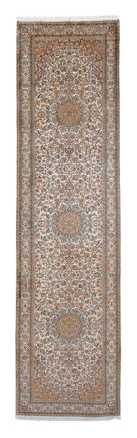 Tappeto corsia Tappeto di seta - Seta del Kashmir - 316 x 81 cm - beige