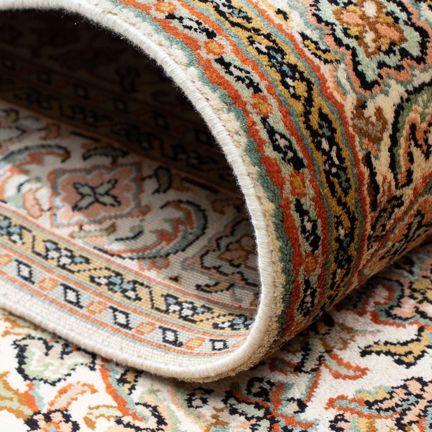 Tappeto corsia Tappeto di seta - Seta del Kashmir - 316 x 81 cm - beige
