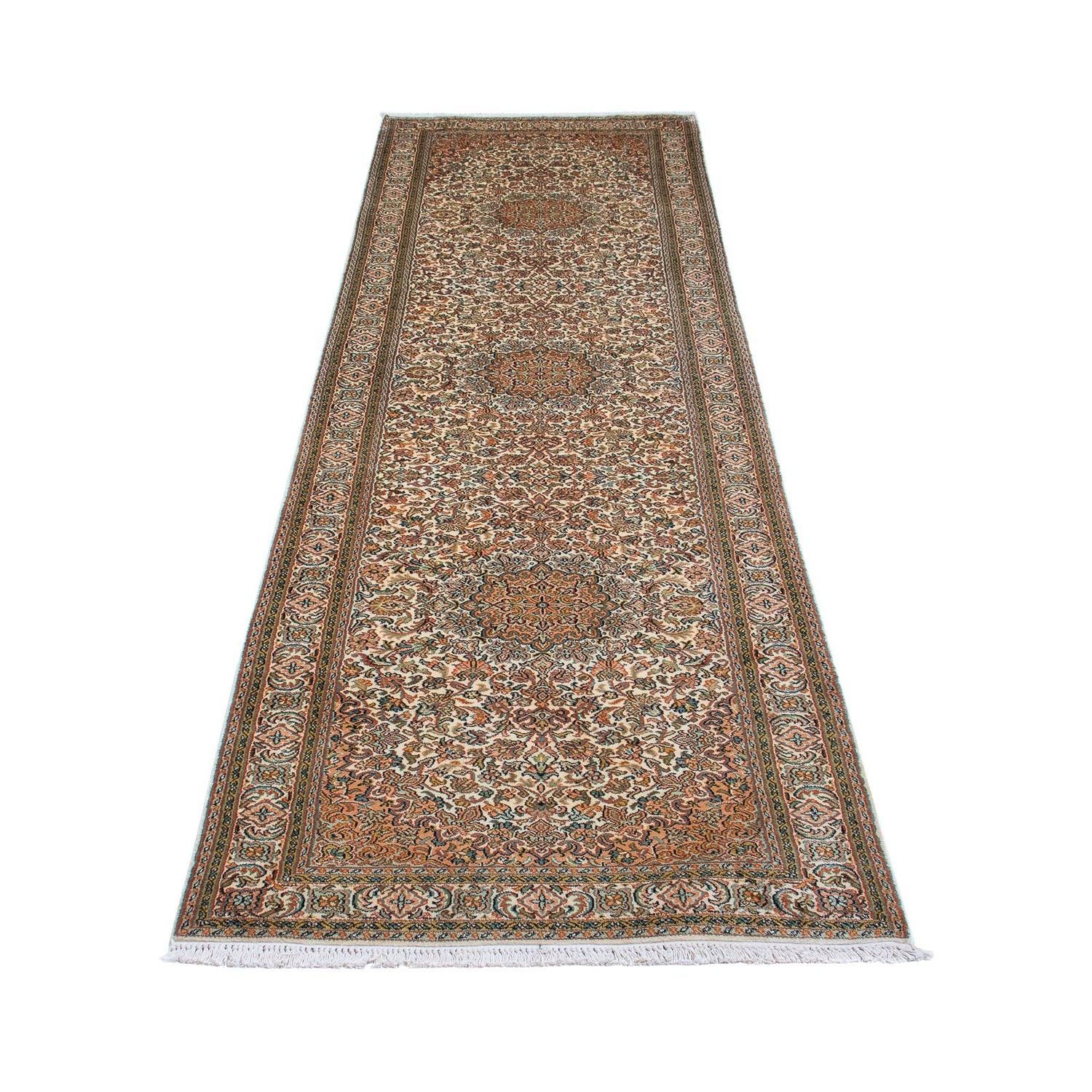 Tappeto corsia Tappeto di seta - Seta del Kashmir - 316 x 81 cm - beige