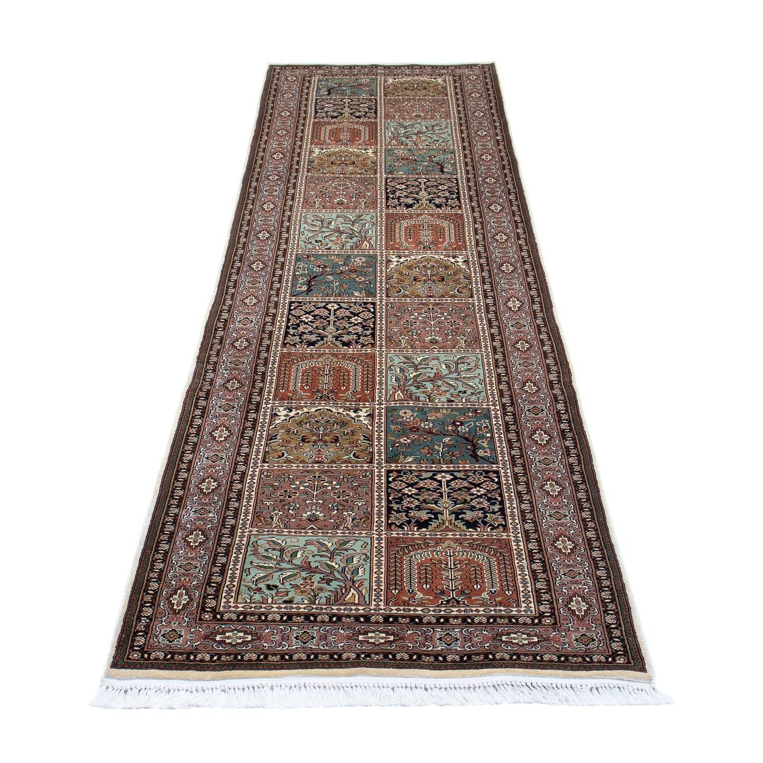 Tappeto corsia Tappeto di seta - Seta del Kashmir - 302 x 74 cm - multicolore