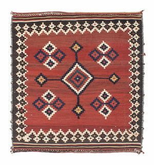 Tappeto Kelim - Orientale quadrato  - 144 x 132 cm - rosso scuro