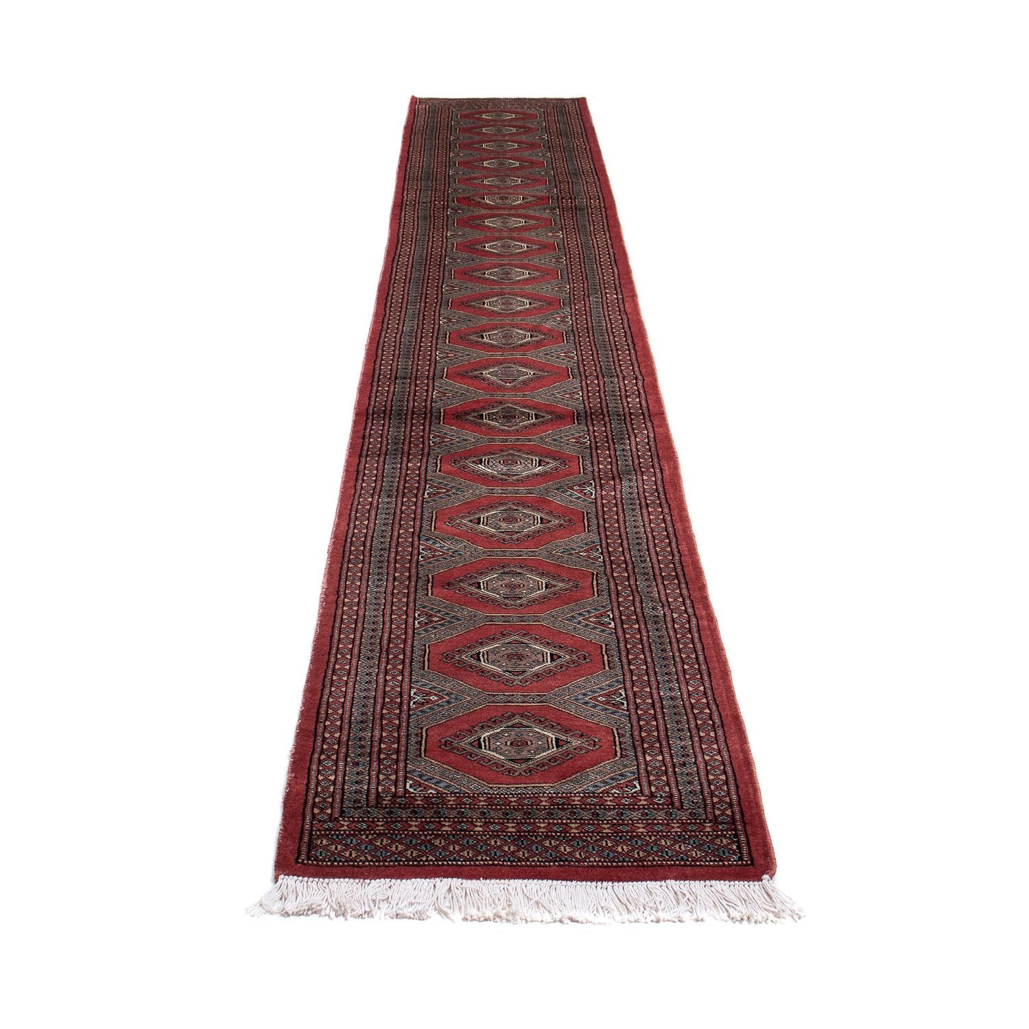 Tappeto corsia Tappeto afgano - Bukhara - 396 x 64 cm - rosso scuro
