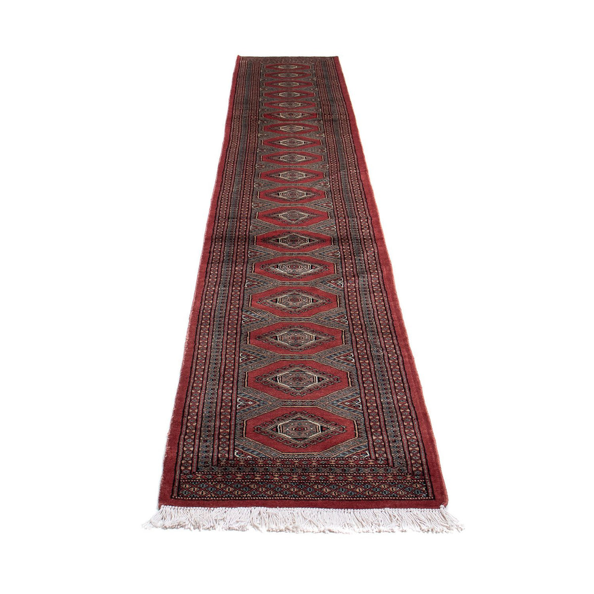 Tappeto corsia Tappeto afgano - Bukhara - 396 x 64 cm - rosso scuro